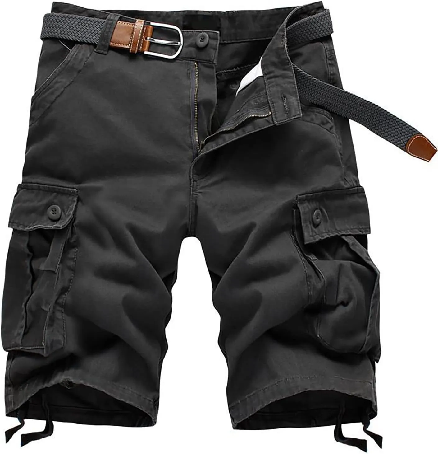 Mens Shorts 6 Inch Inseam Buckle Zipper Multi Pockets Cargo Shorts Regular Big & Tall Solid Work Utility Shorts