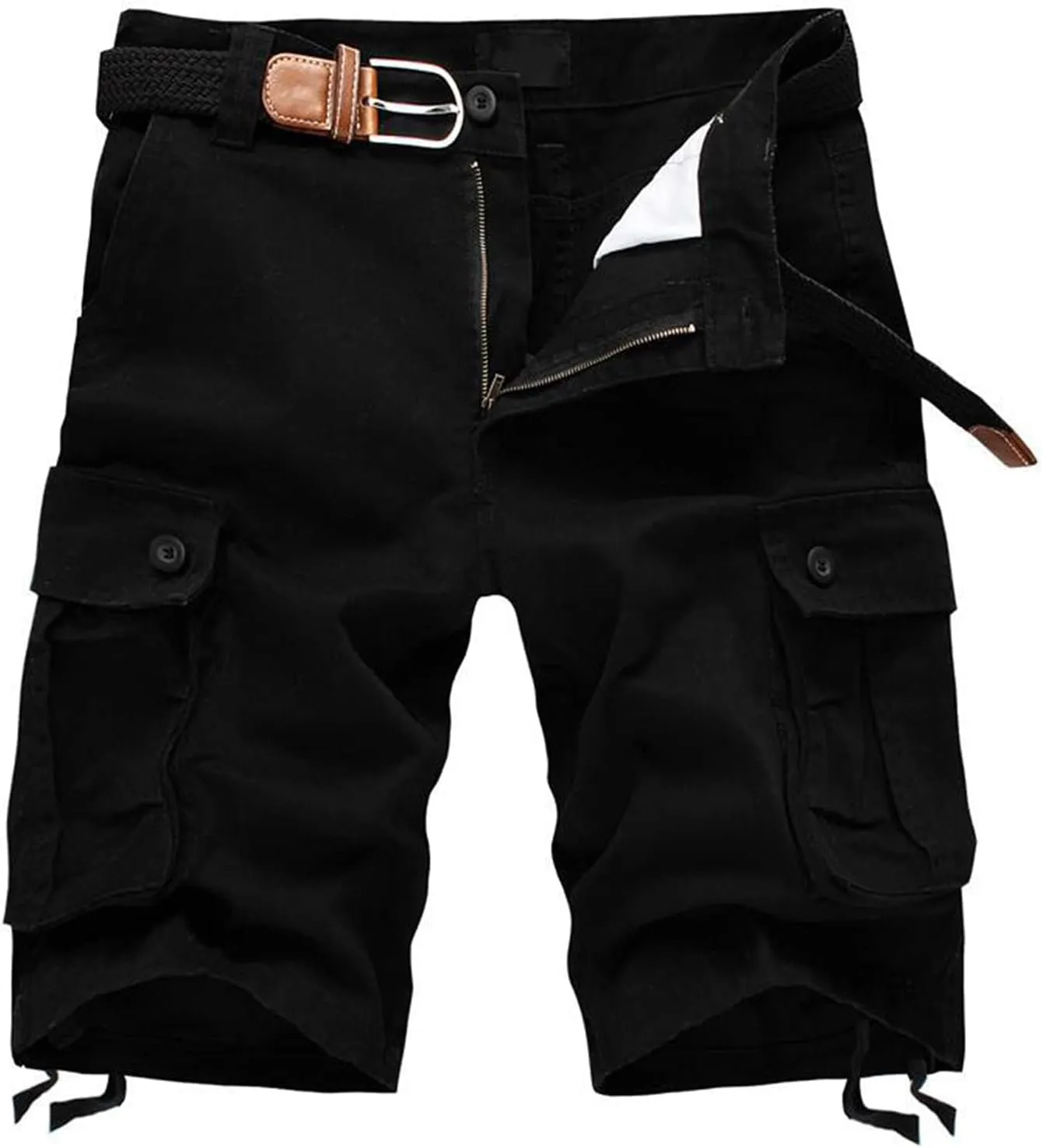 Mens Shorts 6 Inch Inseam Buckle Zipper Multi Pockets Cargo Shorts Regular Big & Tall Solid Work Utility Shorts