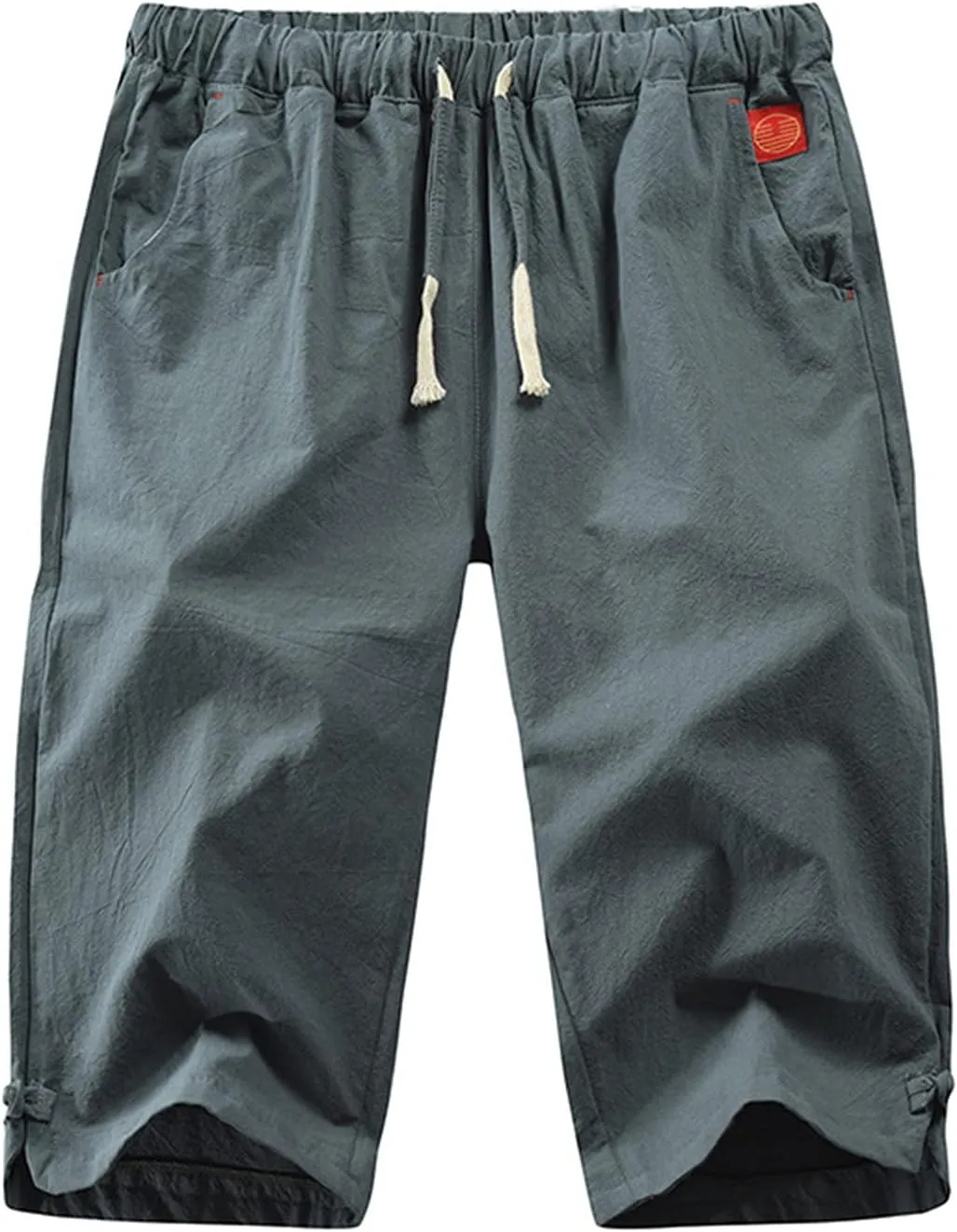Mens Shorts Cotton Linen Beach Yoga Pants Below Knee Length Casual Loose Fit Canvas Utility Hiker Shorts
