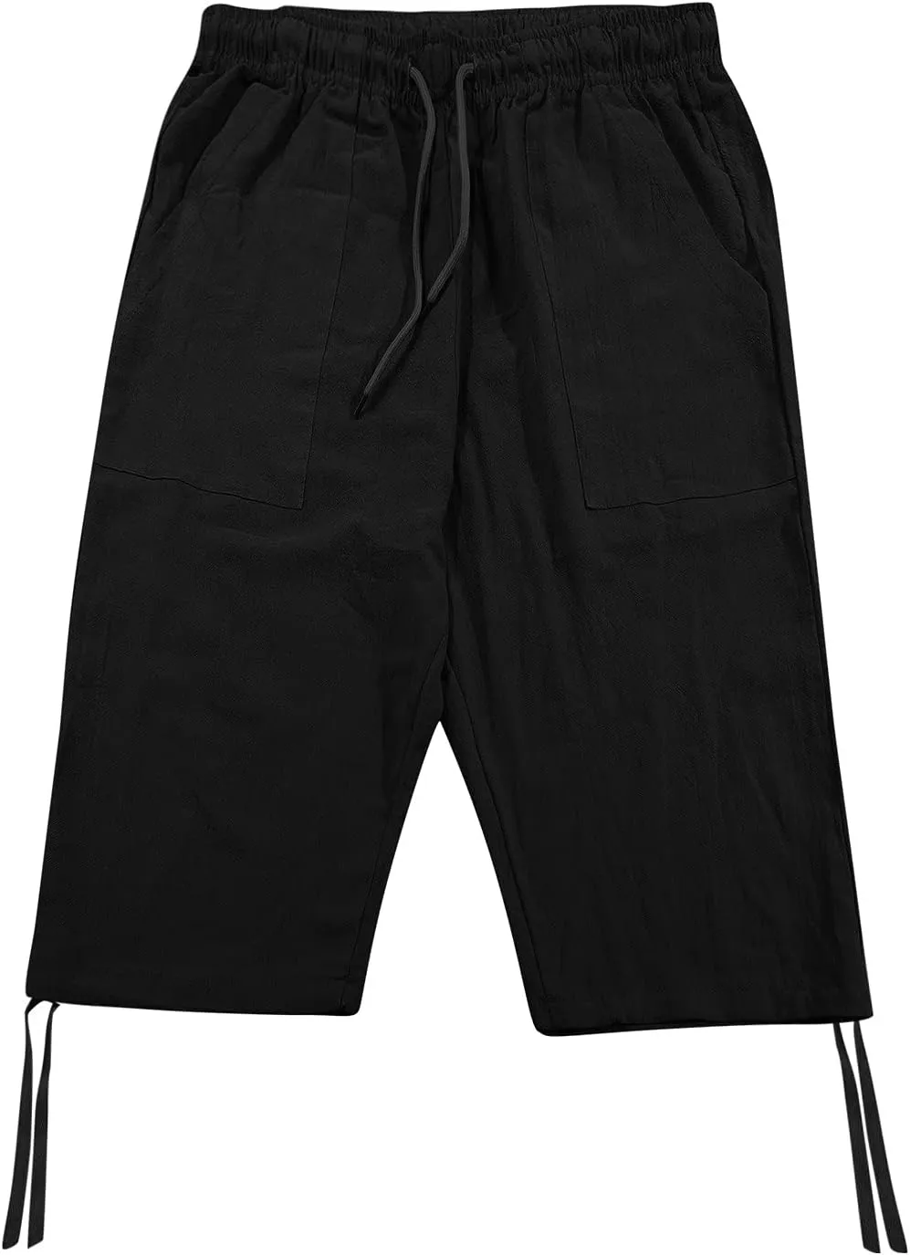 Mens Shorts Cotton Linen Beach Yoga Pants Below Knee Length Casual Loose Fit Canvas Utility Hiker Shorts