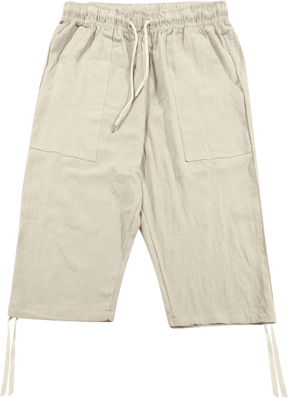 Mens Shorts Cotton Linen Beach Yoga Pants Below Knee Length Casual Loose Fit Canvas Utility Hiker Shorts