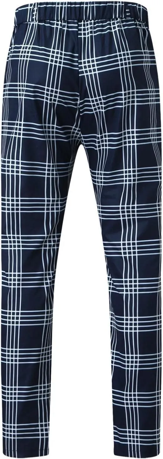 Men's Slim Fit Dress Pants Chinos Stretch Flat-Front Dress Pants Plaid Skinny Business Trousers Pencil Pants