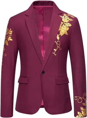 Mens Solid Blazers Stand Collar Buttons Long Sleeves Suits Coats Elegant Luxurious Dinner Wedding Party Suit Jackets