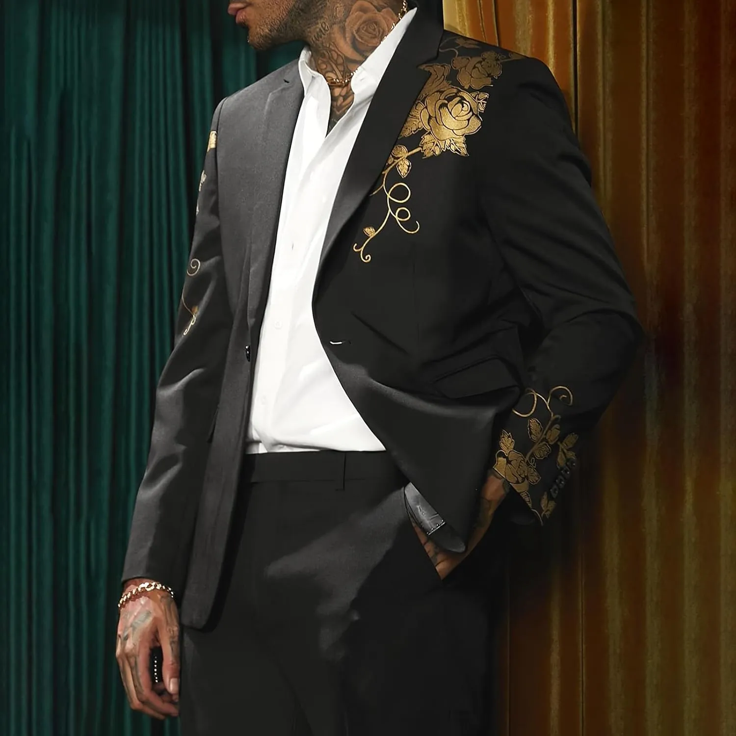 Mens Solid Blazers Stand Collar Buttons Long Sleeves Suits Coats Elegant Luxurious Dinner Wedding Party Suit Jackets