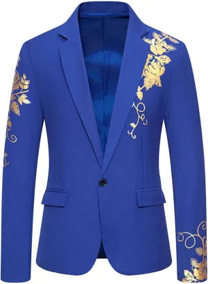 Mens Solid Blazers Stand Collar Buttons Long Sleeves Suits Coats Elegant Luxurious Dinner Wedding Party Suit Jackets