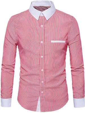 Mens Stretch Vertical Striped Button Down Dress Shirts Long Sleeve Comfort Slim Fit Business Work Office Shirts