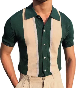 Mens Summer Striped Polos Golf Shirts Designer Pullover Modern Knit Shirts Slim Fit Short Sleeve Vintage Cardigans