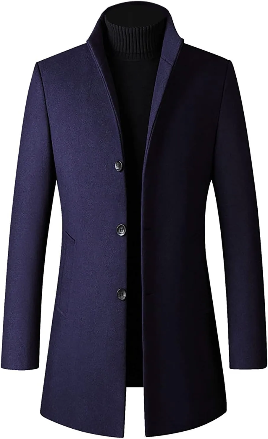 Men's Trench Coat Wool Blend Slim Fit Top Coat Single Breasted Business Overcoat Peacoat Men's