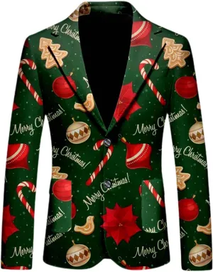 Men's Ugly Christmas Suit Jacket Plus Size Funny Xmas Party Blazer Sport Coats