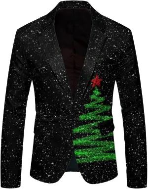 Men's Ugly Christmas Suit Jacket Plus Size Funny Xmas Party Blazer Sport Coats