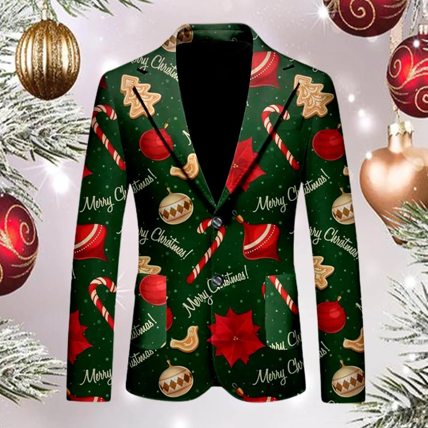 Men's Ugly Christmas Suit Jacket Plus Size Funny Xmas Party Blazer Sport Coats