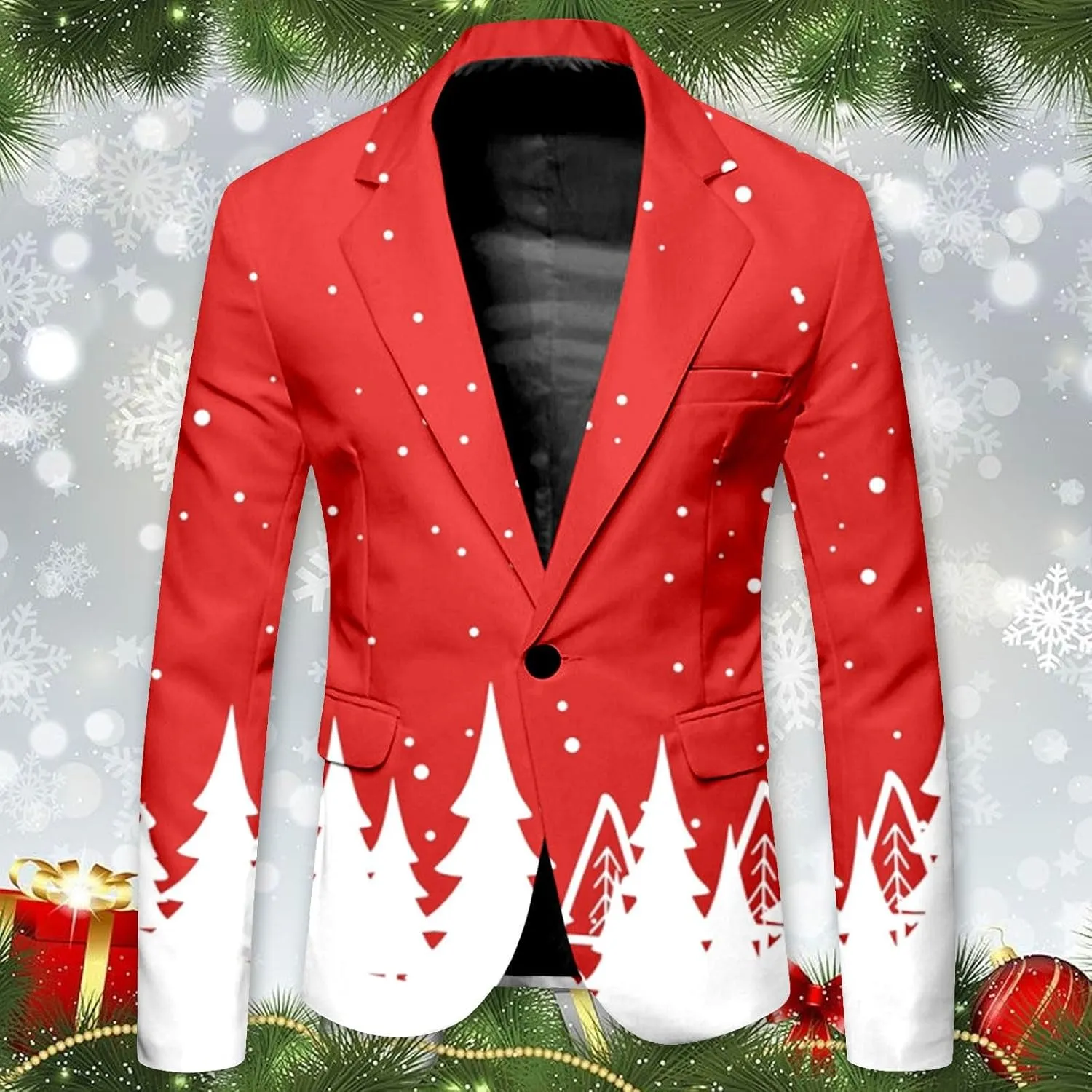 Men's Ugly Christmas Suit Jacket Plus Size Funny Xmas Party Blazer Sport Coats