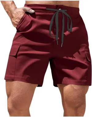 Mens Utility Cargo Shorts Stretch Drawstring Waist Quick Dry Shorts with Dual Flap Pockets and Athletic Fit
