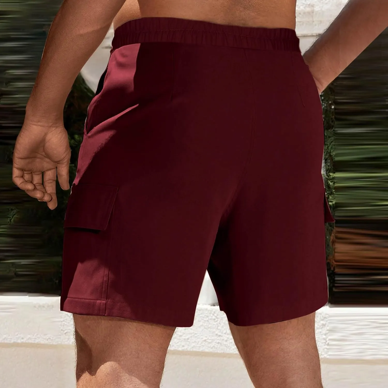 Mens Utility Cargo Shorts Stretch Drawstring Waist Quick Dry Shorts with Dual Flap Pockets and Athletic Fit