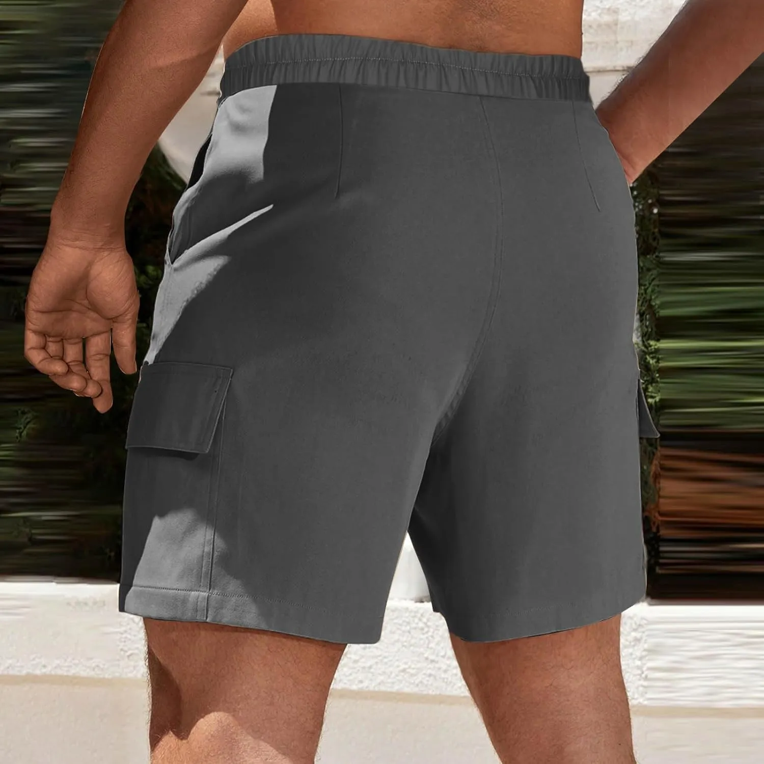 Mens Utility Cargo Shorts Stretch Drawstring Waist Quick Dry Shorts with Dual Flap Pockets and Athletic Fit