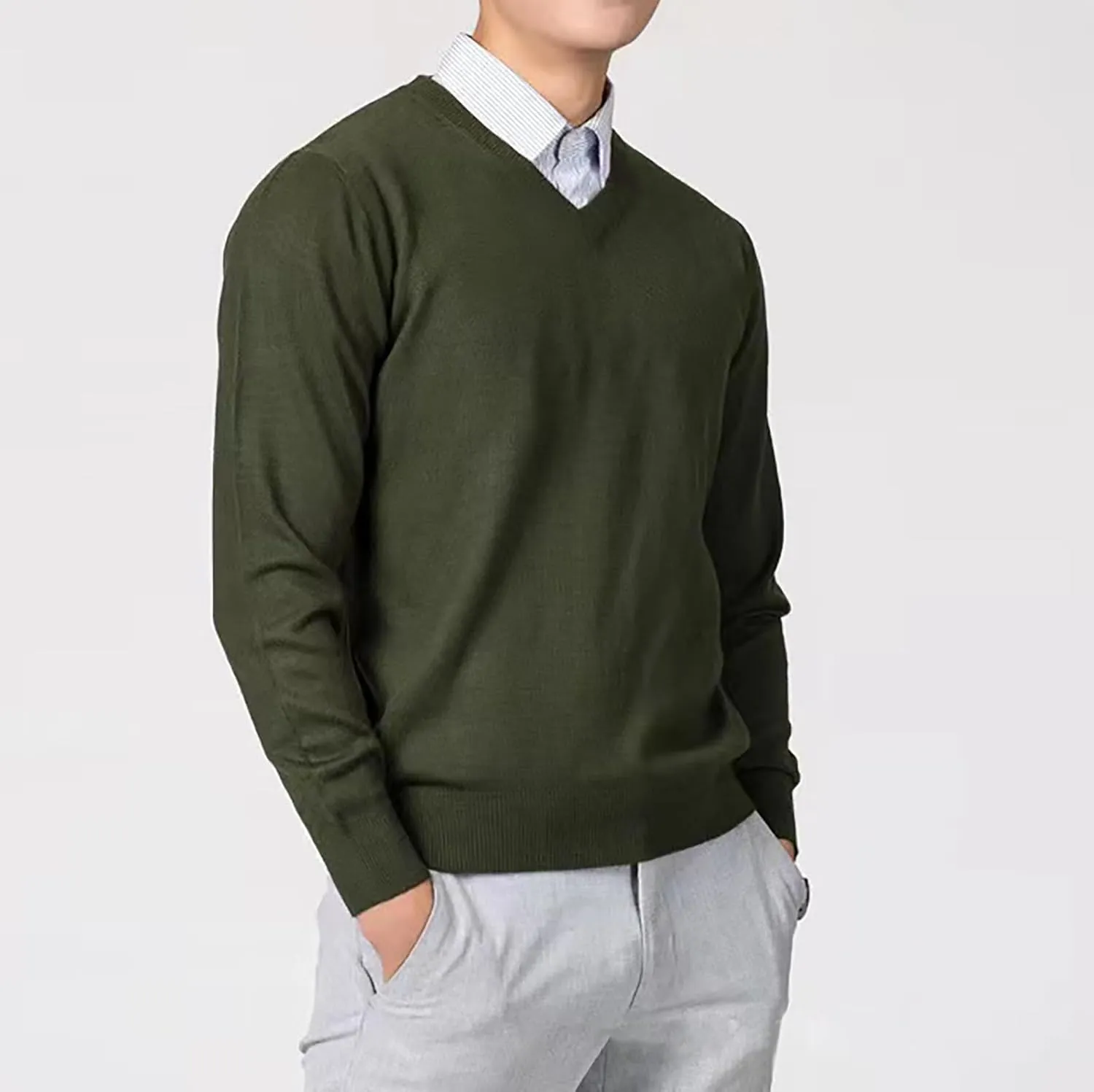 Mens V Neck Pullover Sweaters 2023 Fashion Cassual Sweatshirts Classic Fit Fine Cotton V-Neck Sweaters