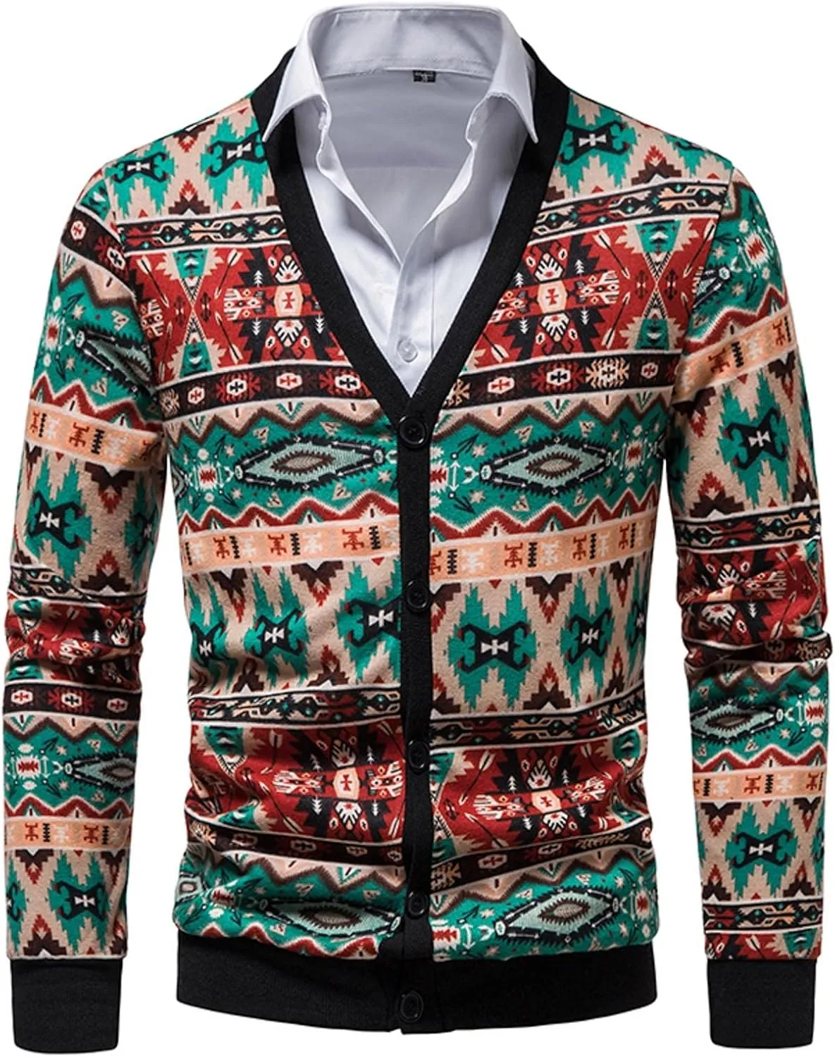 Men's Vintage Argyle Plaid Button Down Cardigan Sweater V-Neck Casual Slim Fit Long Sleeve Knitted Sweaters