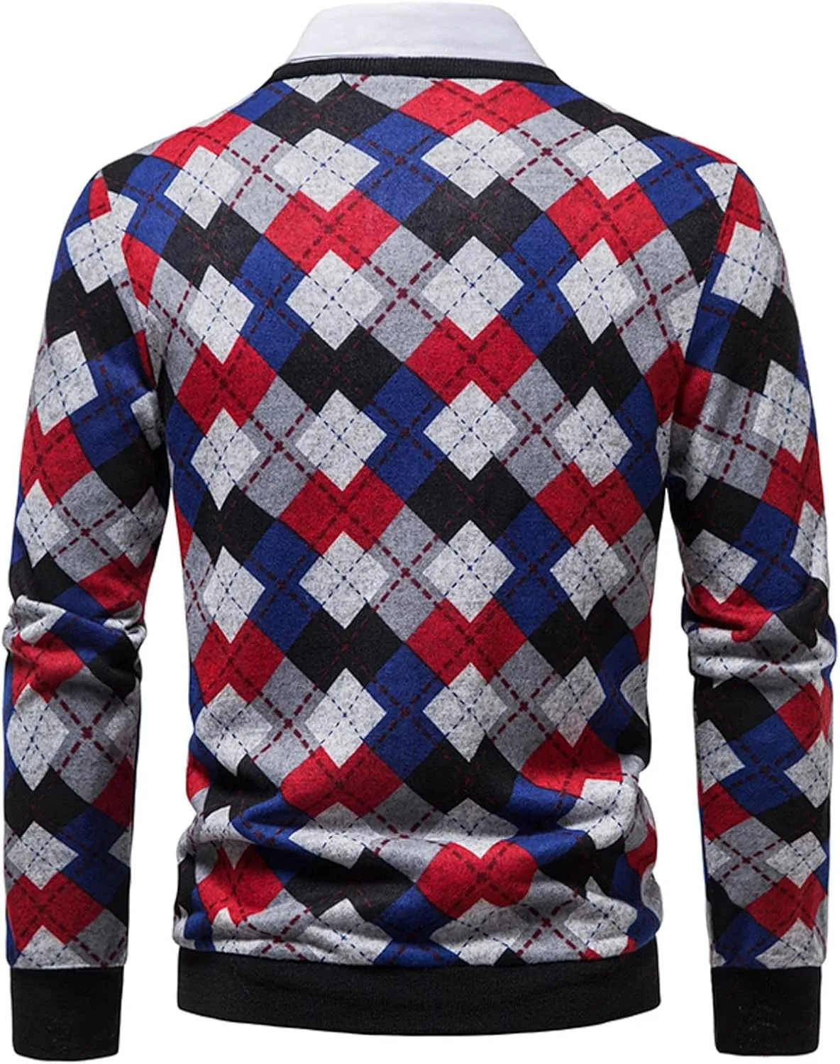 Men's Vintage Argyle Plaid Button Down Cardigan Sweater V-Neck Casual Slim Fit Long Sleeve Knitted Sweaters