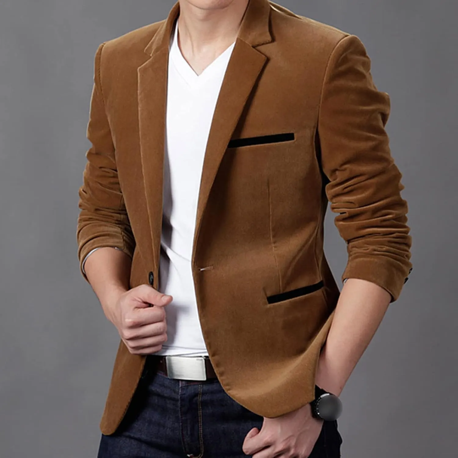 Men's Vintage One Button Blazer Lightweight Solid Casual Sport Coat Single Breasted Slim Fit Suit Jacket