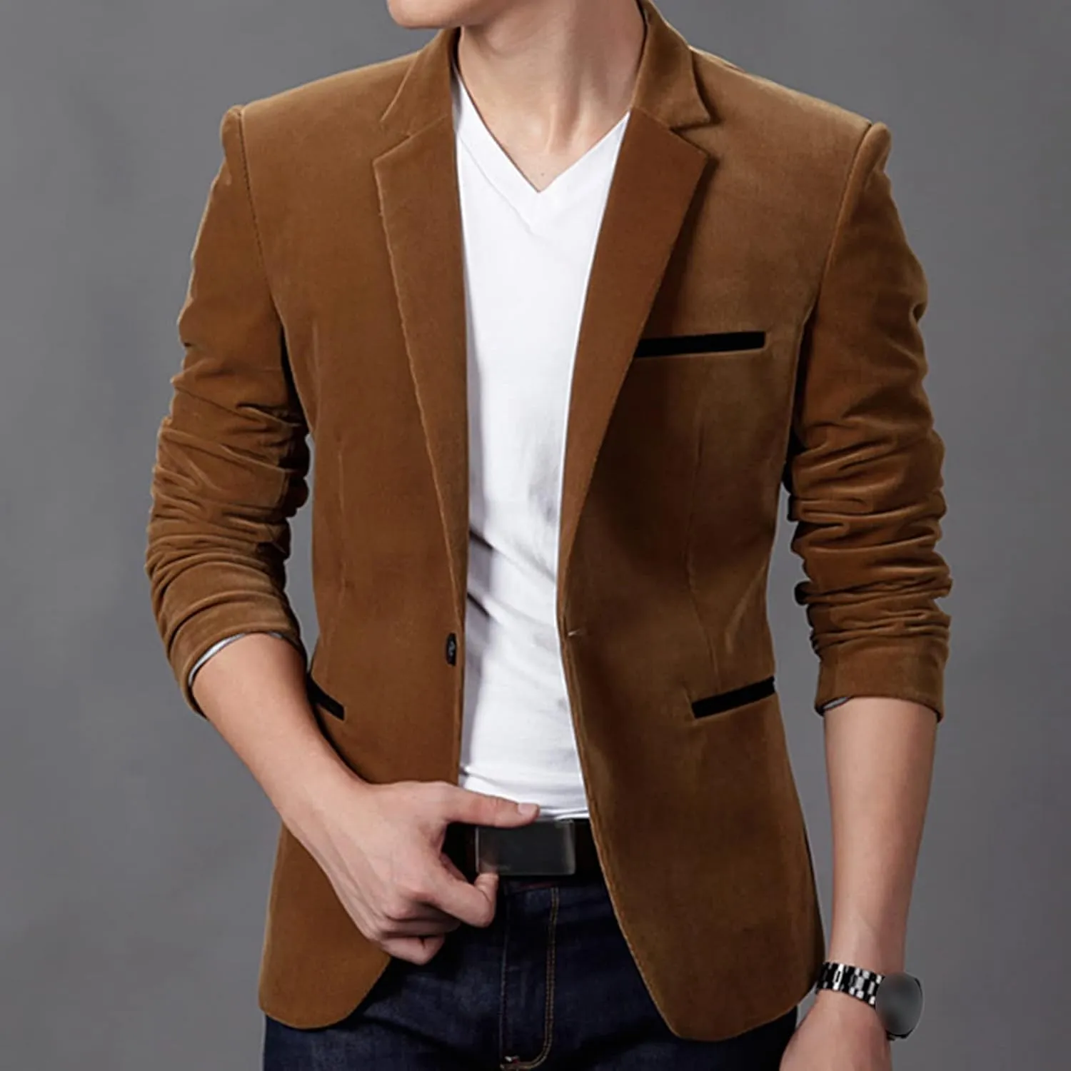 Men's Vintage One Button Blazer Lightweight Solid Casual Sport Coat Single Breasted Slim Fit Suit Jacket