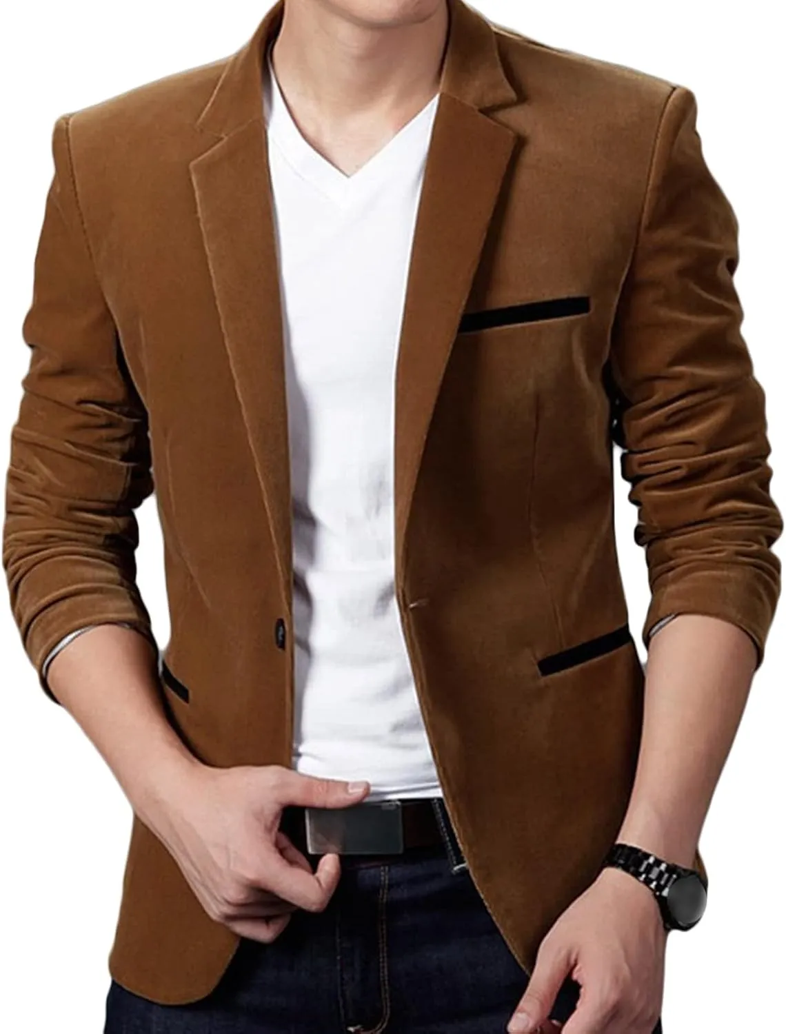 Men's Vintage One Button Blazer Lightweight Solid Casual Sport Coat Single Breasted Slim Fit Suit Jacket