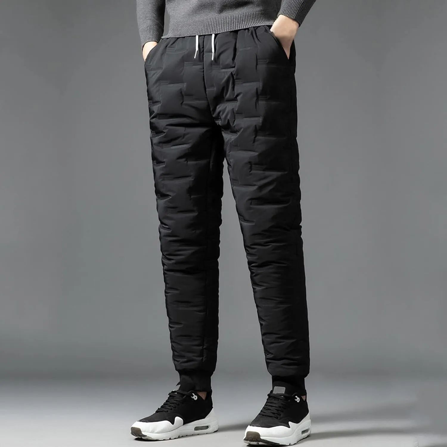 Men's Warm Down Pants Packable Winter Snow Puffer Pant Thickened Fleeced Lined Quilted Ski Insulation Pants Trousers