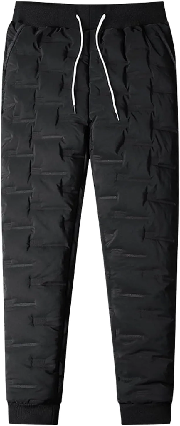 Men's Warm Down Pants Packable Winter Snow Puffer Pant Thickened Fleeced Lined Quilted Ski Insulation Pants Trousers