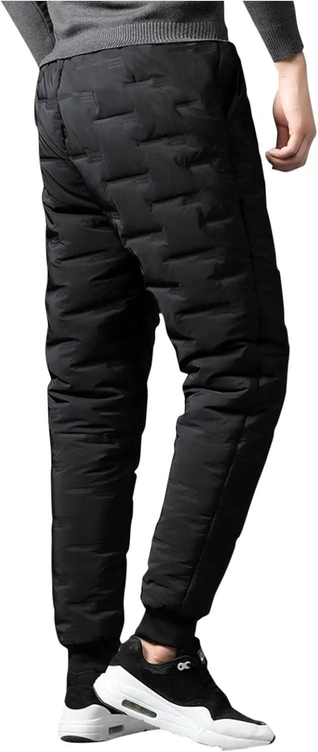 Men's Warm Down Pants Packable Winter Snow Puffer Pant Thickened Fleeced Lined Quilted Ski Insulation Pants Trousers
