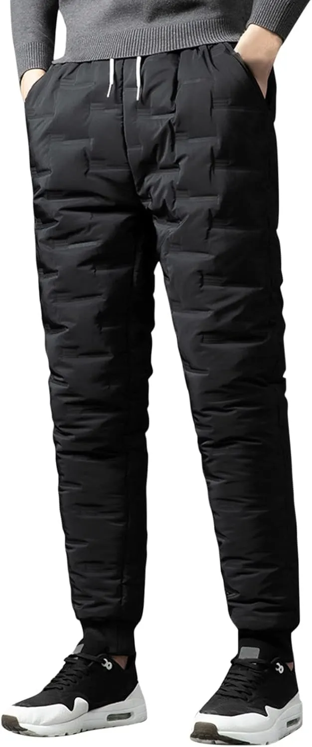 Men's Warm Down Pants Packable Winter Snow Puffer Pant Thickened Fleeced Lined Quilted Ski Insulation Pants Trousers