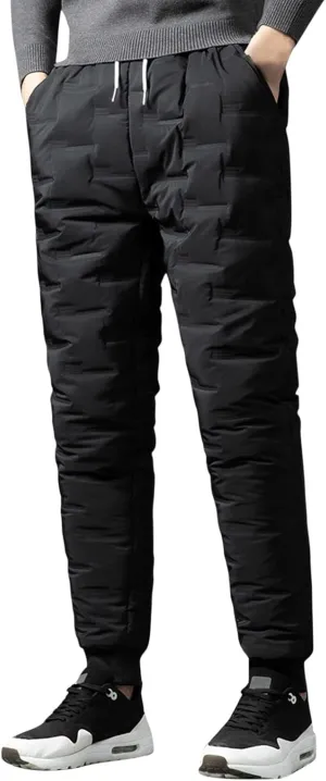 Men's Warm Down Pants Packable Winter Snow Puffer Pant Thickened Fleeced Lined Quilted Ski Insulation Pants Trousers