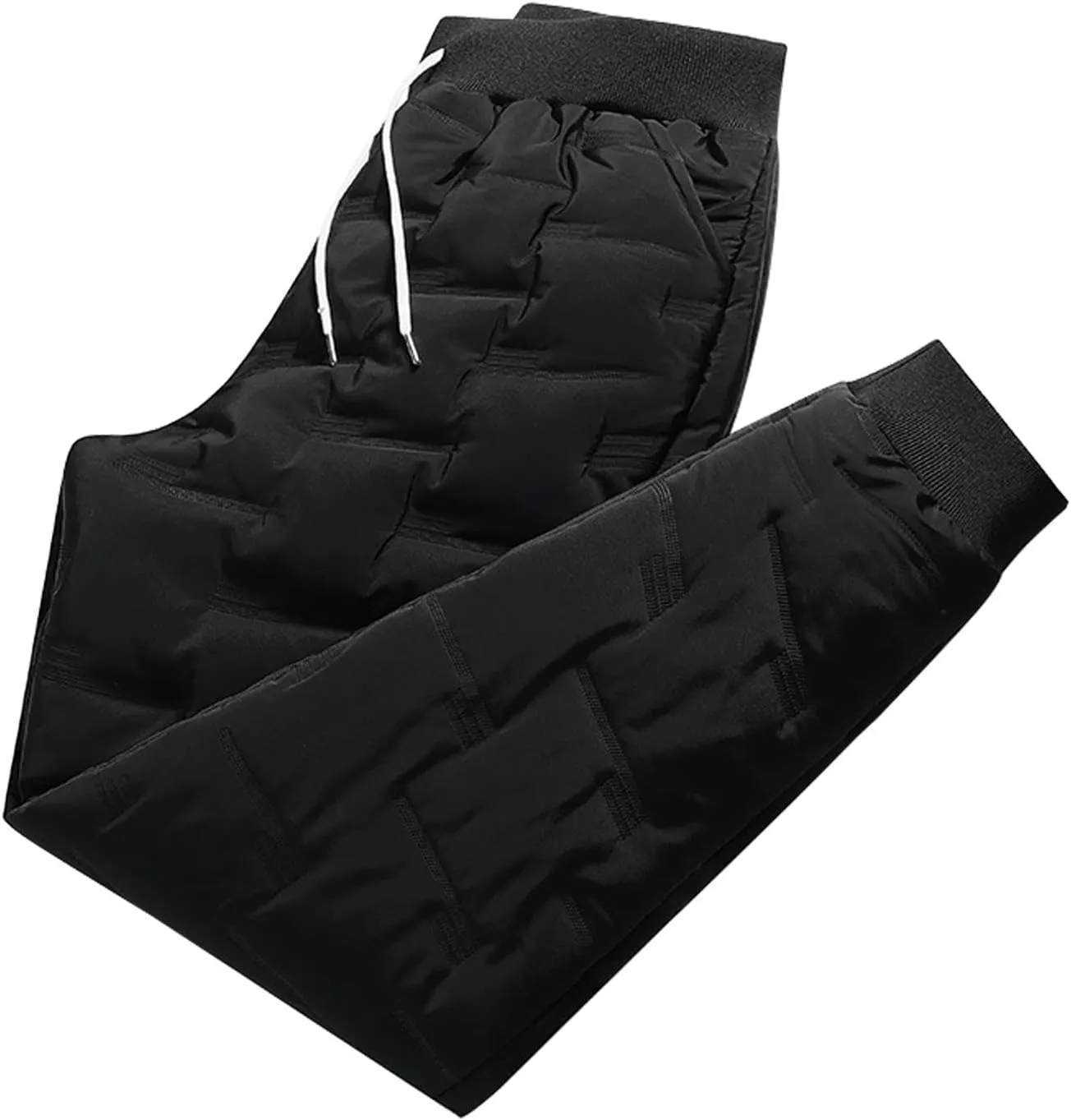 Men's Warm Down Pants Packable Winter Snow Puffer Pant Thickened Fleeced Lined Quilted Ski Insulation Pants Trousers