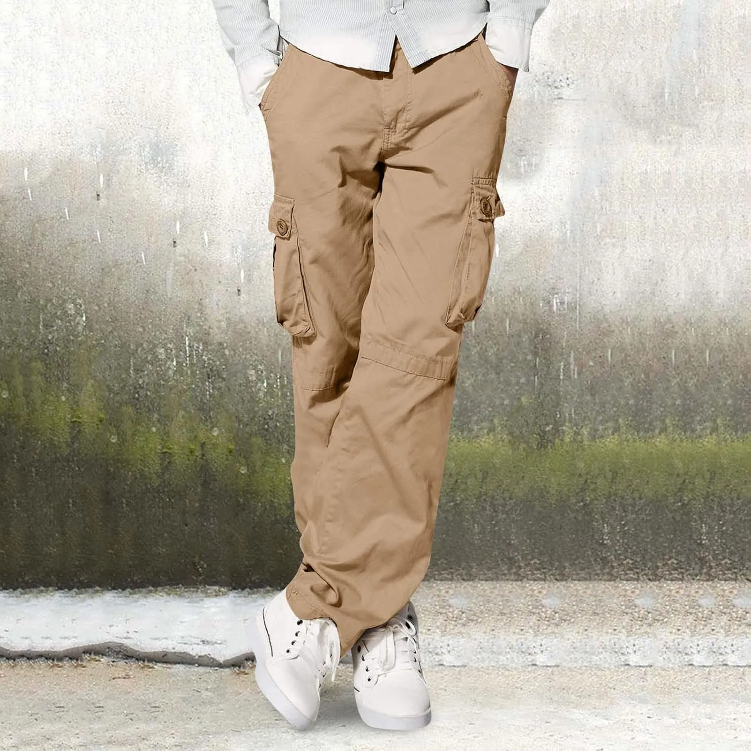 Men's Wild Cargo Pants Men's Casual Cargo Pants Military Army Camo Pants Combat Work Pants with 8 Pockets(No Belt) Men Pants