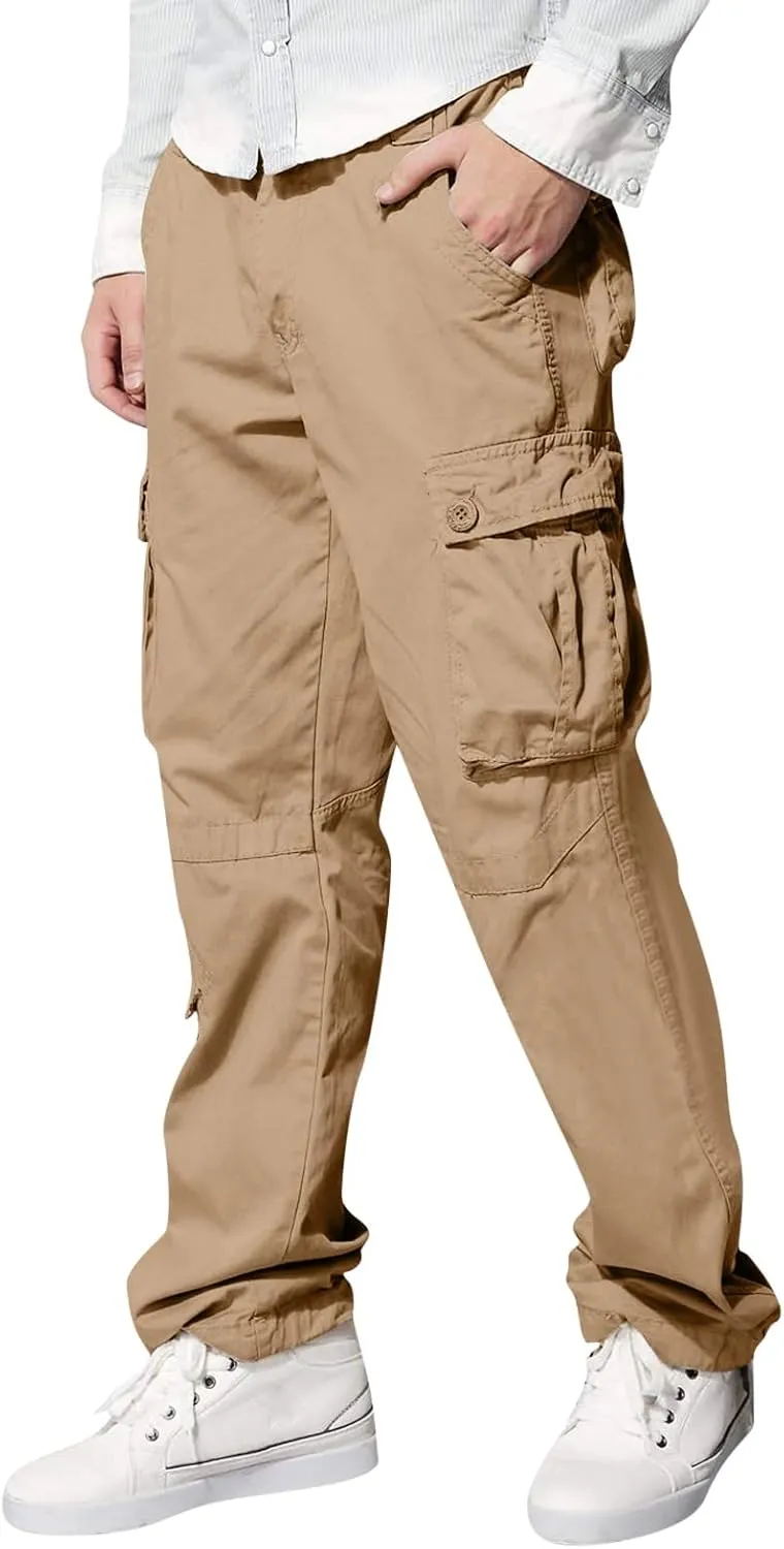 Men's Wild Cargo Pants Men's Casual Cargo Pants Military Army Camo Pants Combat Work Pants with 8 Pockets(No Belt) Men Pants