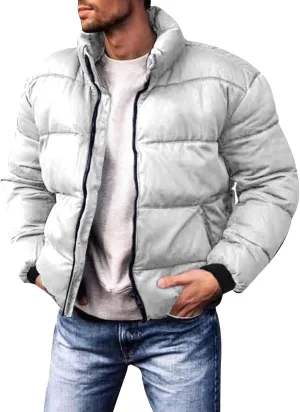 Men's Winter Coat Puffer Jacket Stretch Stand Collar Thick Fleece Jacket, M-2XL