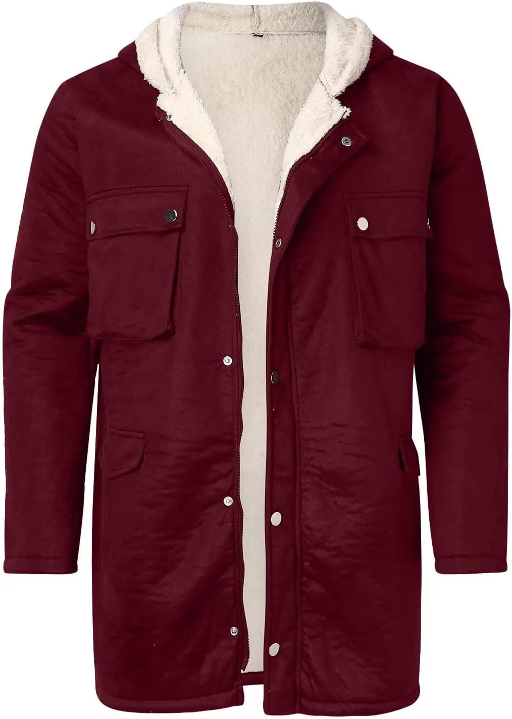 Mens Winter Coat Thick Fleece Sherpa Lined Parka Long Trench Jacket Hooded Outdoor Warm Overcoat Plus Size with Pocket