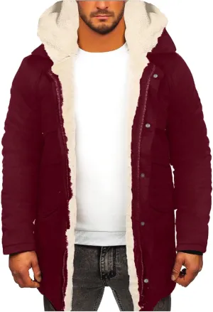 Mens Winter Coat Thick Fleece Sherpa Lined Parka Long Trench Jacket Hooded Outdoor Warm Overcoat Plus Size with Pocket