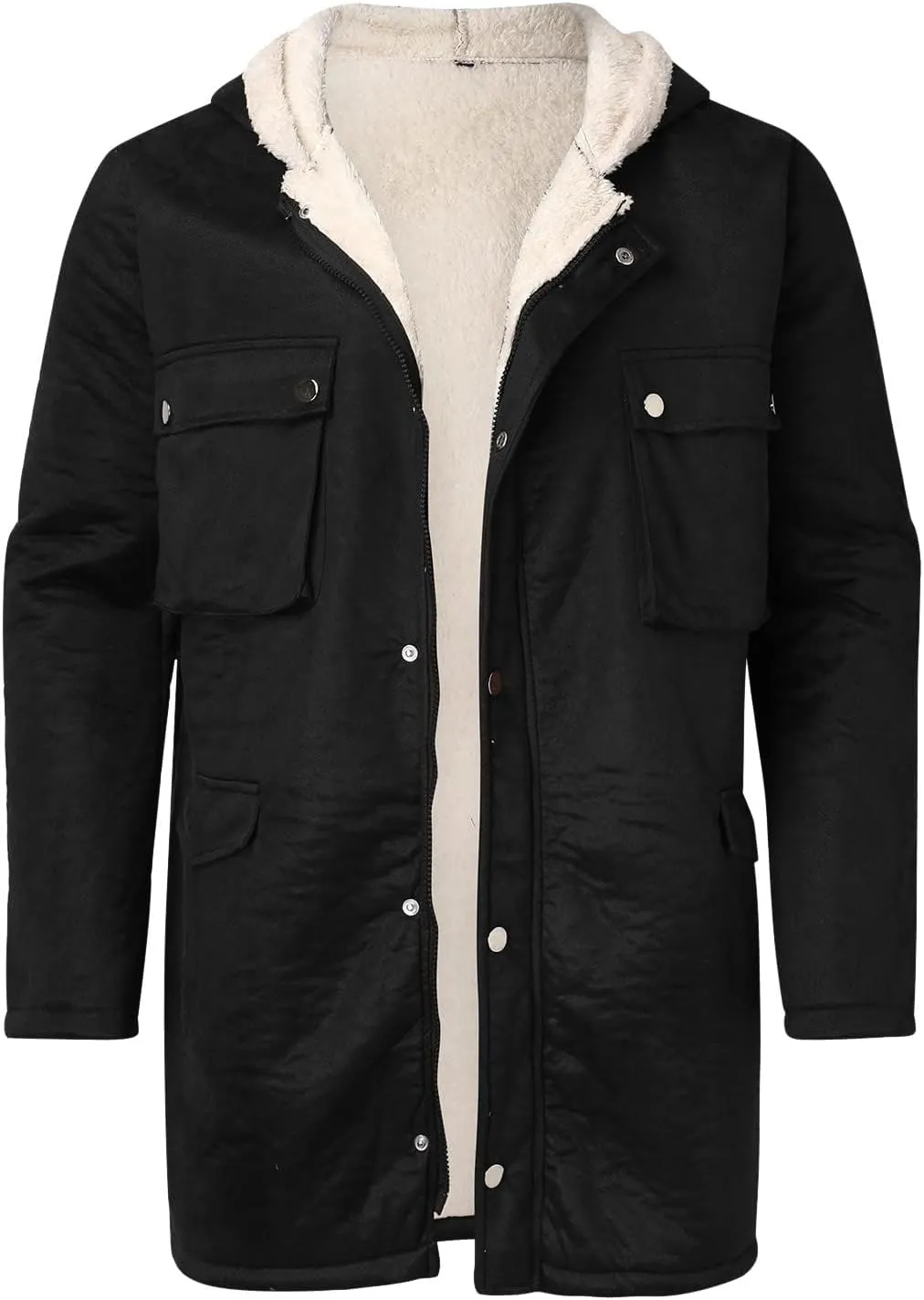 Mens Winter Coat Thick Fleece Sherpa Lined Parka Long Trench Jacket Hooded Outdoor Warm Overcoat Plus Size with Pocket