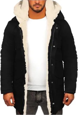 Mens Winter Coat Thick Fleece Sherpa Lined Parka Long Trench Jacket Hooded Outdoor Warm Overcoat Plus Size with Pocket