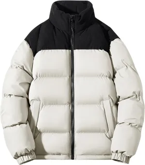 Mens Winter Sport Jacket Color Block Puffer Plus Size Light Puffer Jacket Zipper Jacket Windproof Ski Down Jackets