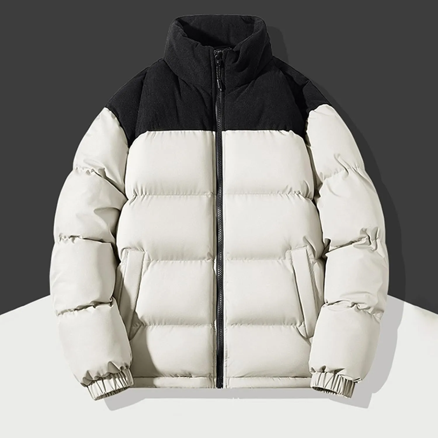 Mens Winter Sport Jacket Color Block Puffer Plus Size Light Puffer Jacket Zipper Jacket Windproof Ski Down Jackets