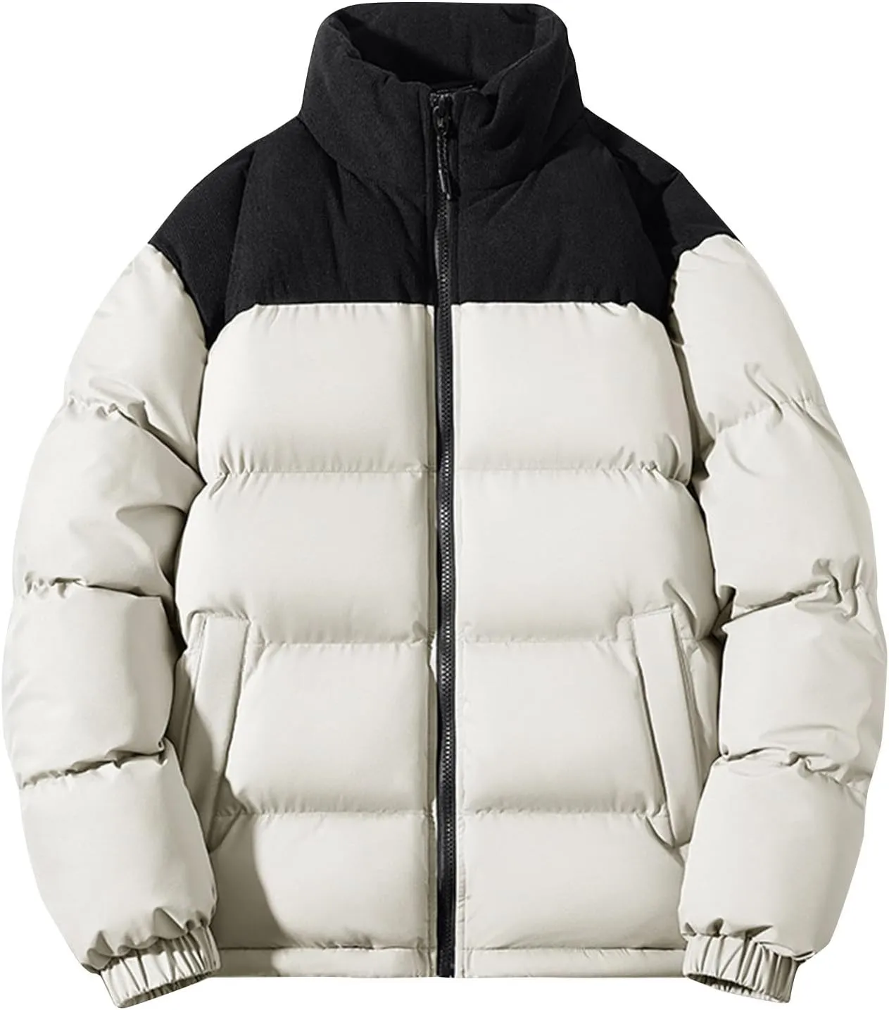 Mens Winter Sport Jacket Color Block Puffer Plus Size Light Puffer Jacket Zipper Jacket Windproof Ski Down Jackets