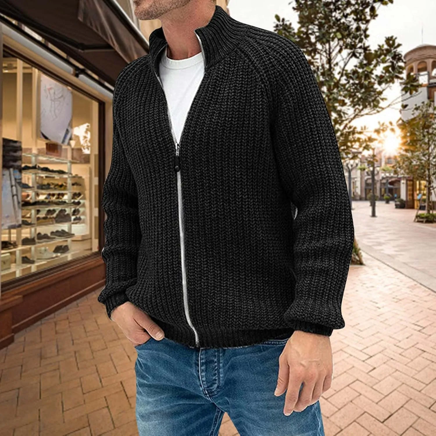 Mens Winter Warm Cardigan Sweater Long Sleeve Shawl Collar Solid Color Casual Stylish Button Down Shacket Waterproof