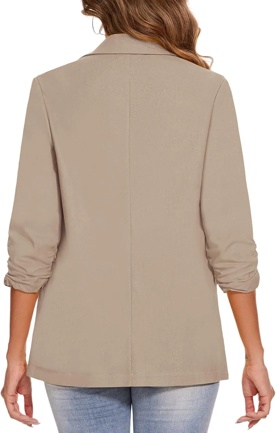 MINTLIMIT Women's Cotton Linen Blazer Jackets Ruched 3/4 Sleeve Summer Casual Lightweight Button Lapel Blazers with Pockets