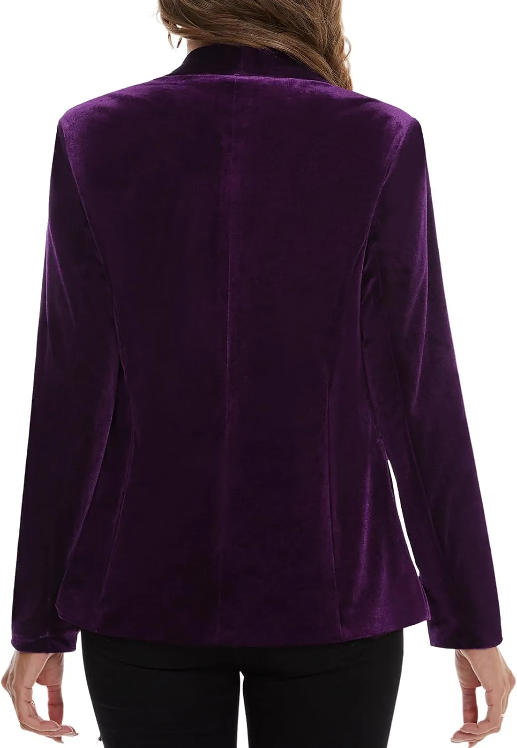 MINTLIMIT Women's Office Velvet Blazers Long Sleeve Shawl Collar 1 Button Open Front Lightweight Blazer Jacket with Pockets