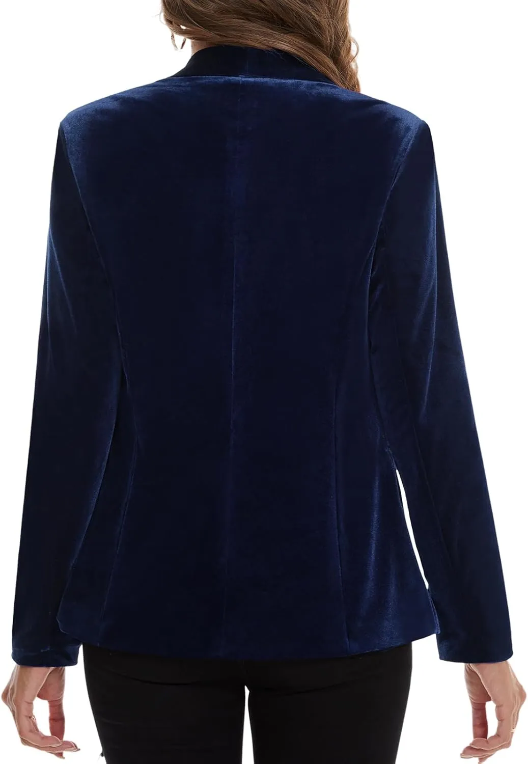 MINTLIMIT Women's Office Velvet Blazers Long Sleeve Shawl Collar 1 Button Open Front Lightweight Blazer Jacket with Pockets