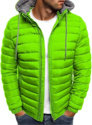 Mmoneyake Men's Hooded Puffer Jacket Quilted Cotton Padded Insulated Down Coat Autumn and Winter Solid Zipper Hoodies Outwear