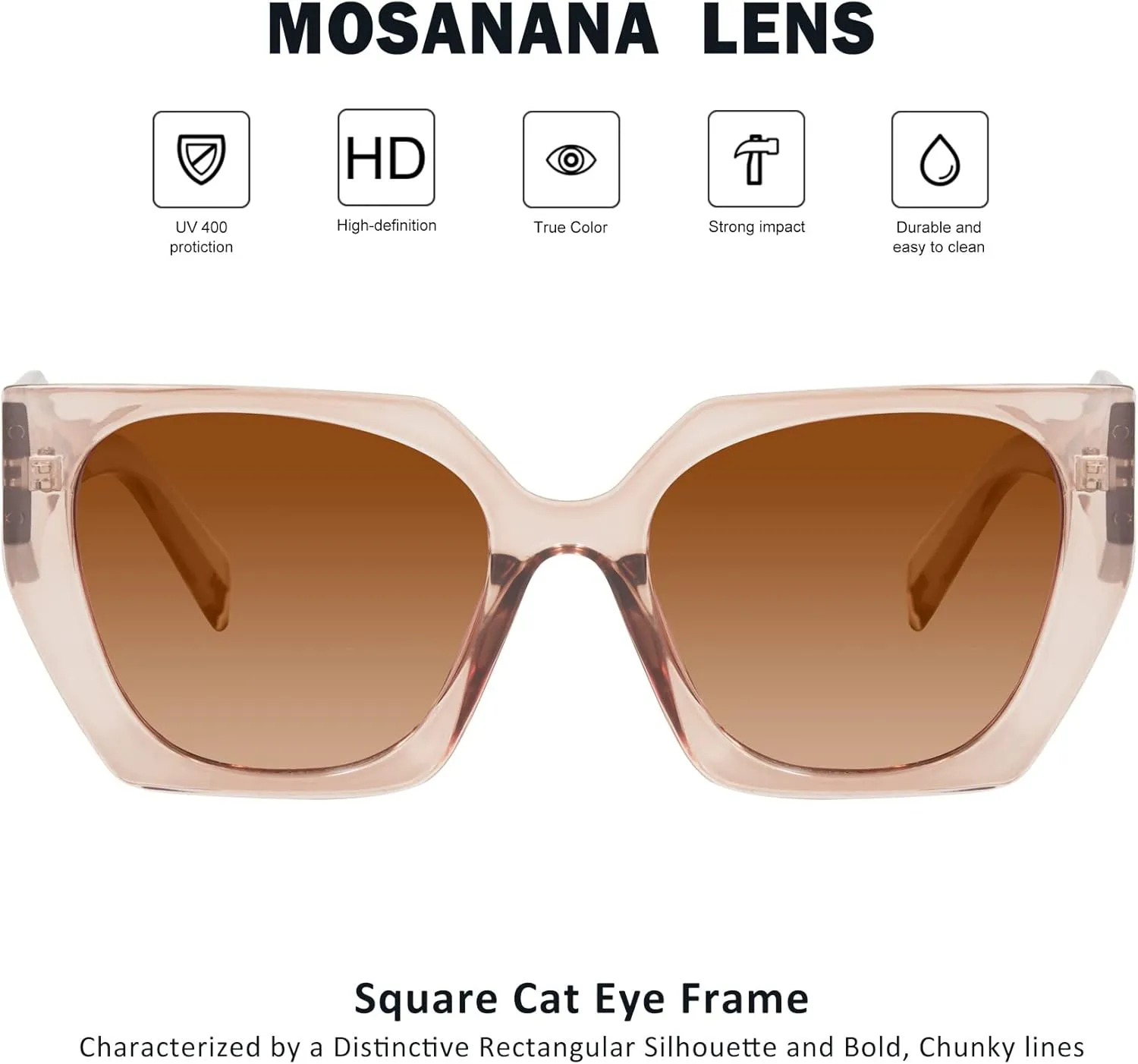 mosanana Square Cat Eye Sunglasses for Women Trendy Geometric Style Model-COCO