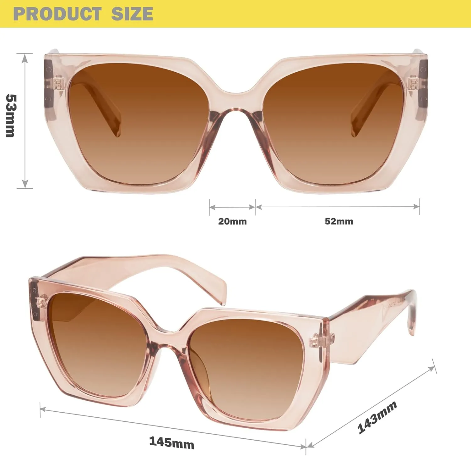 mosanana Square Cat Eye Sunglasses for Women Trendy Geometric Style Model-COCO