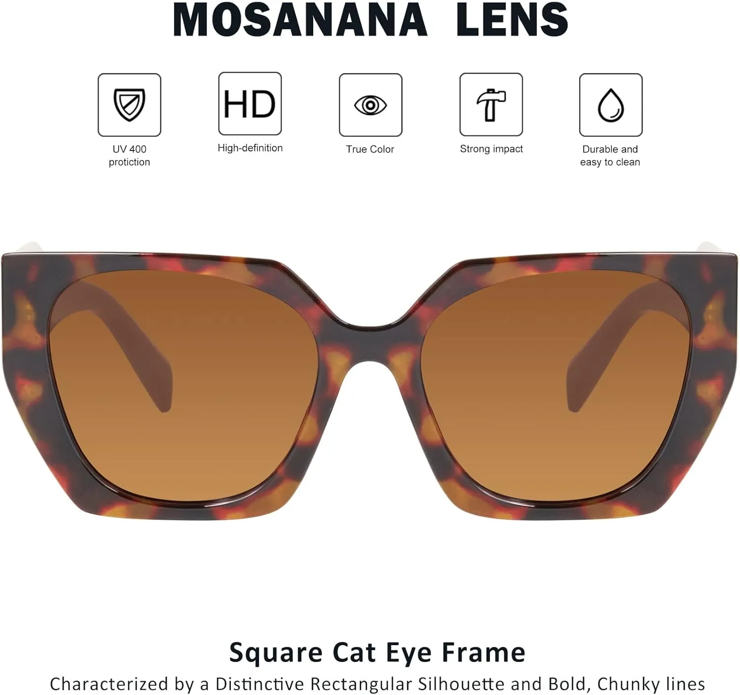 mosanana Square Cat Eye Sunglasses for Women Trendy Geometric Style Model-COCO