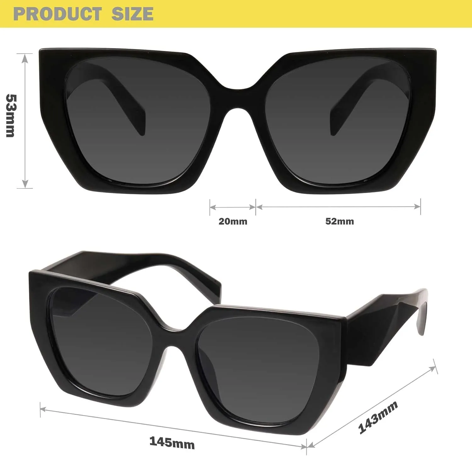 mosanana Square Cat Eye Sunglasses for Women Trendy Geometric Style Model-COCO
